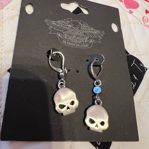 Harley-Davidson® Women's Earrings, PINK Bling Willie G Skull Dangles 💕 - Picture 7 of 7